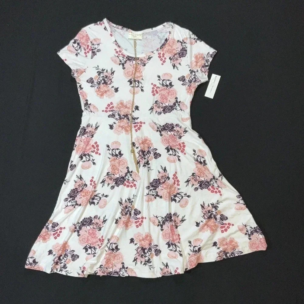 Floral Size Small Midi Dress With Gold Necklace White Floral Dress New
